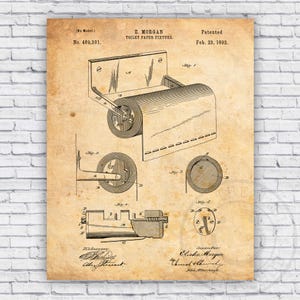 Toilet Paper Roll Fixture Patent Blueprint - Bathroom Wall Art Print ...