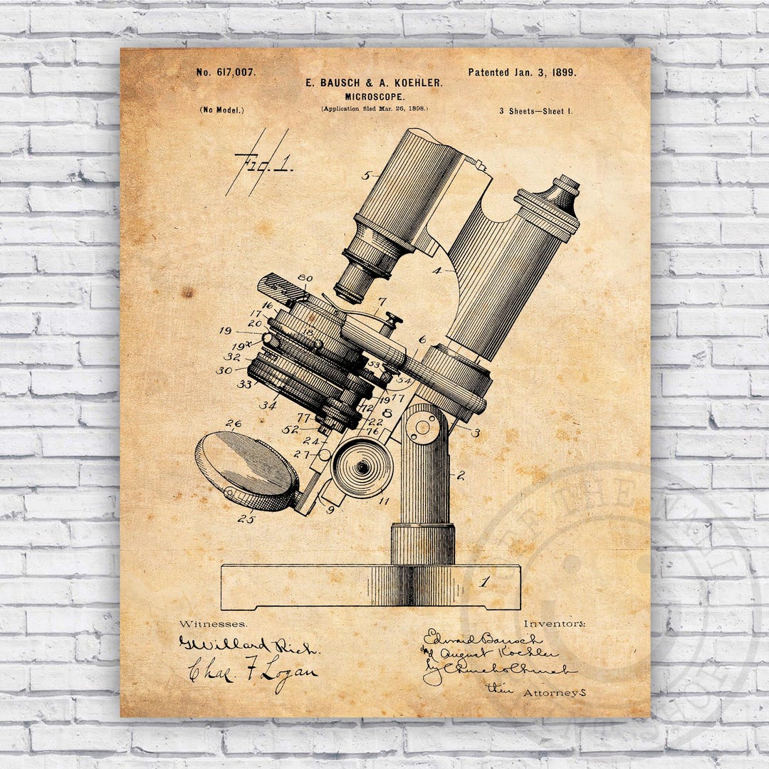 1860 Microscope Drawing Microscope 1800s Scientific Patent Blueprint - Wall Art Print Decor ...