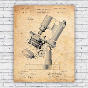 Microscope 1800s Scientific Patent Blueprint - Wall Art Print Decor - Size Options