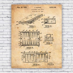 Backgammon Game Board Patent Blueprint - Wall Art Print Decor - Size Options