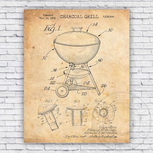 Charcoal Grill Barbecue Patent Blueprint - Wall Art Print Decor - Size Options
