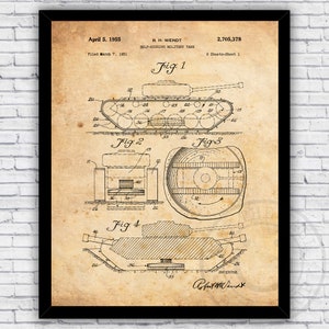 Military Self Digging Combat Tank Patent Blueprint - Wall Art Print Decor - Size and Frame Options
