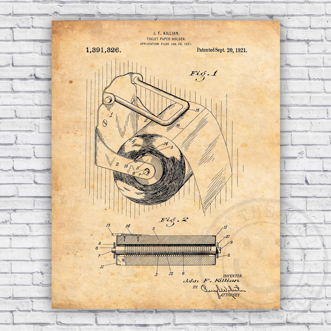 Toilet Paper Roll Dispenser Bathroom Patent Blueprint - Wall Art Print ...
