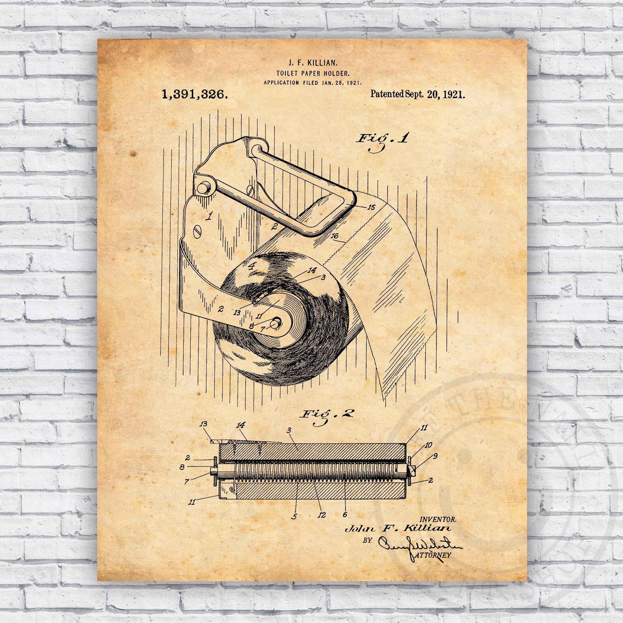 Toilet Paper Roll Dispenser Bathroom Patent Blueprint - Wall Art