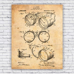 Welding Goggles Patent Blueprint - Wall Art Print Decor - Size and Frame Options
