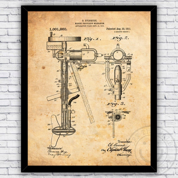 Outboard Marine Boating Motor Vintage Watercraft Patent Blueprint - Wall Art Print Decor - Size and Frame Options