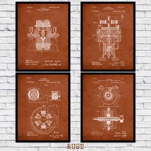 nikola tesla patent blueprint four pack art