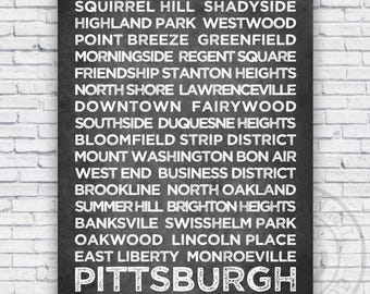 Pittsburgh Pennsylvania Neighborhood Names Typography - Wall Art Decor Print - Size Options