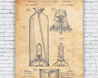 Fire Extinguisher Patent Blueprint - Wall Art Print Decor - Size Options