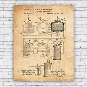 Beer Brewing Process Patent Blueprint - Wall Art Print Decor - Size Options