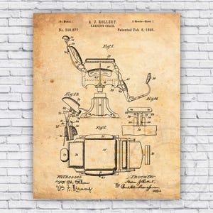 Barber Chair Patent Blueprint - Wall Art Print Decor - Size Options