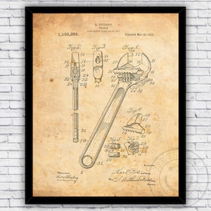 Adjustable Crescent Wrench Tool Patent Blueprint - Wall Art Print Decor - Size and Frame Options