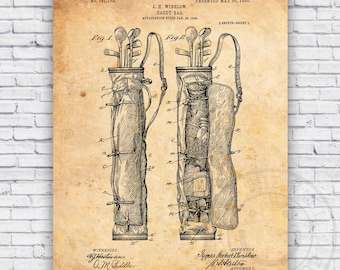 Golf Clubs Bag Patent Blueprint - Wall Art Print Decor - Size Options