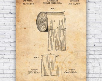 Toilet Paper Roll Direction Bathroom Patent Blueprint - Wall Art Print Decor - Size Options