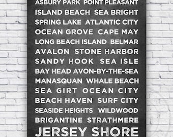 Jersey Shore Towns Neighborhood Names Typographic Design - Wall Art Decor Print - Size Options