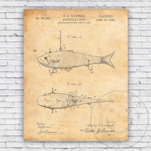 Artificial Bait Fishing Lure Patent Blueprint - Wall Art Print Decor - Size Options