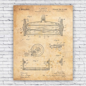 Reel Lawn Mower Patent Blueprint - Wall Art Print Decor - Size Options