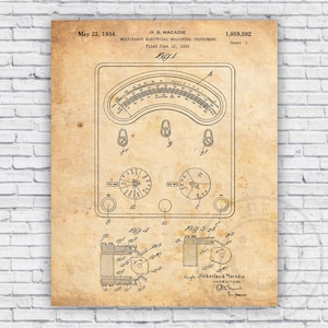 Multimeter Electrical Patent Blueprint - Wall Art Print Decor - Size Options