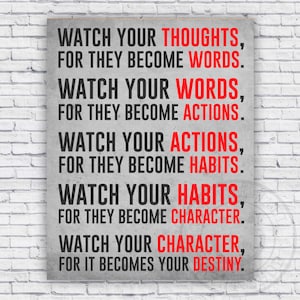 Watch Your Thoughts Motivational Saying Wall Art Print Decor - Size and Frame Options