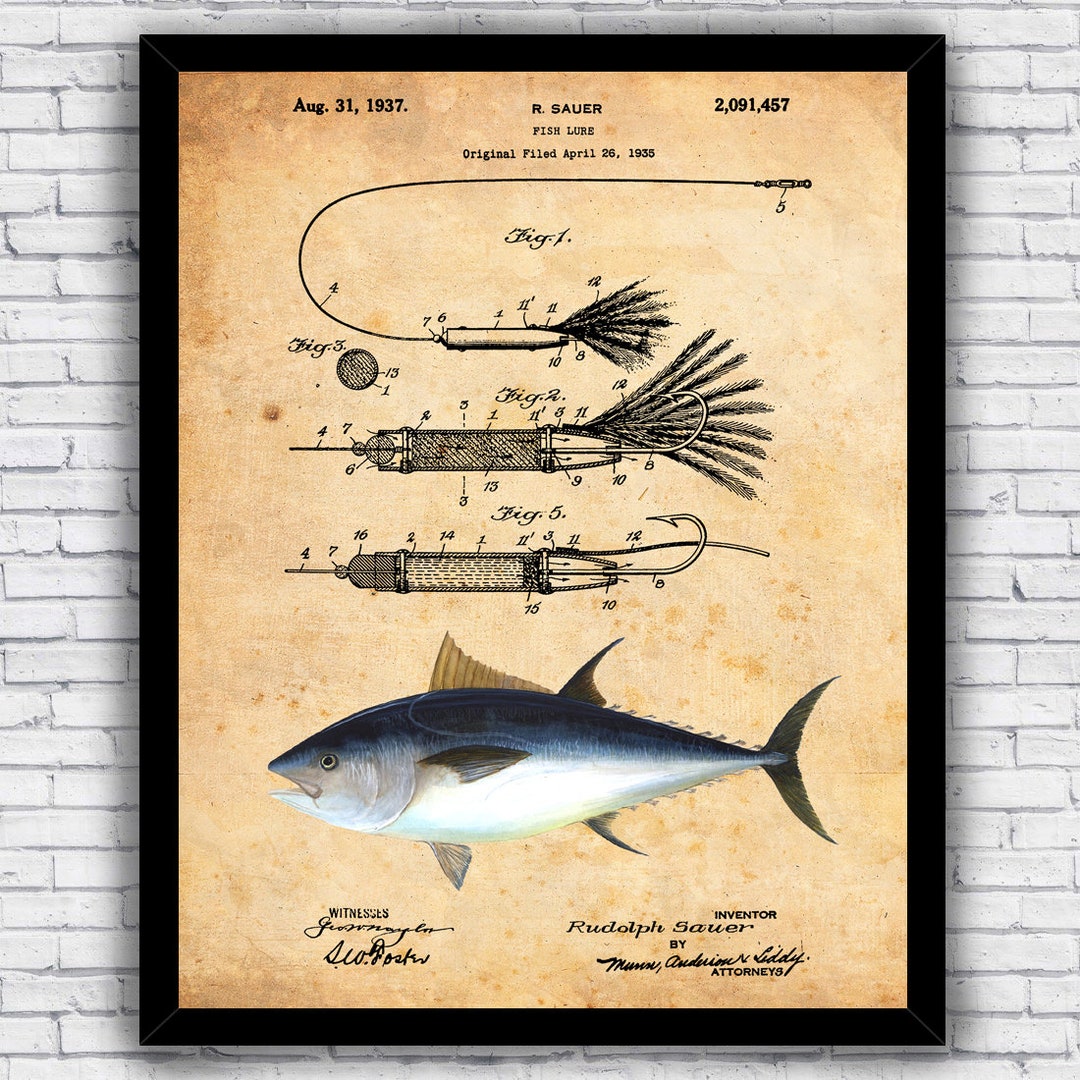 Bluefin Tuna Fishing Lure Hook Patent Blueprint Wall Art Print Decor Size  and Frame Options -  New Zealand