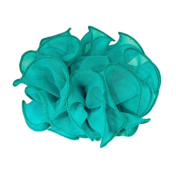 Teal Chiffon 5-1/2 Inch Ruffled Claw Jaw Clip Sheer Fabric Material Bow