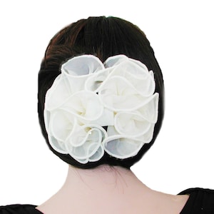 Ivory Chiffon Ruffled Claw Jaw Clip Sheer Fabric Material Bow in 2 Sizes