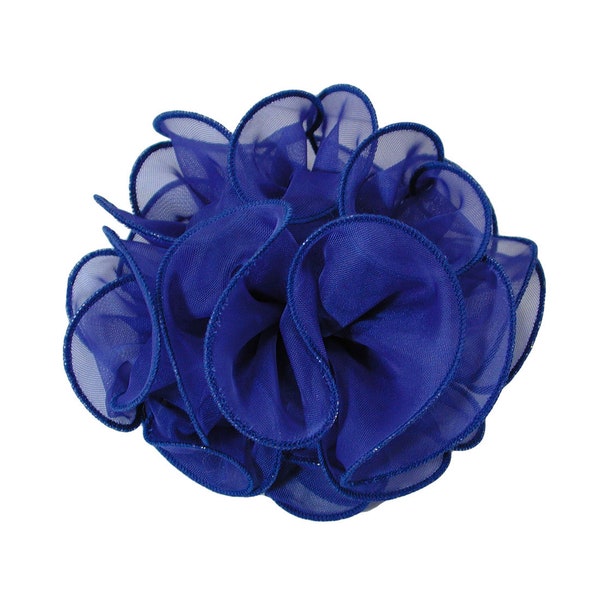 Royal Blue Chiffon 5-1/2 Inch Ruffled Claw Jaw Clip Sheer Fabric Material Bow