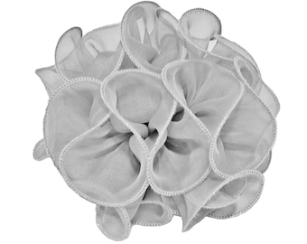 Lazo de tela transparente con pinza de mandíbula y volantes de gasa gris de 5-1/2"