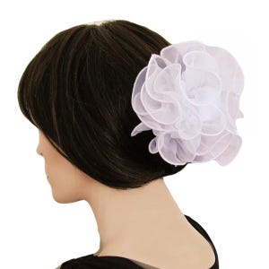White Chiffon Ruffled Claw Jaw Clip Sheer Fabric Material Bow 2 Sizes