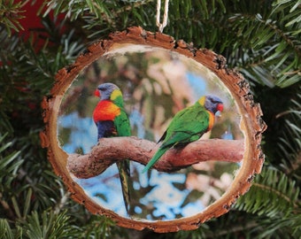Rainbow Lorikeet Pair Rustic Photo Ornament
