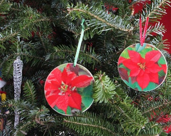Set of 4 Poinsettia Photo Ornaments