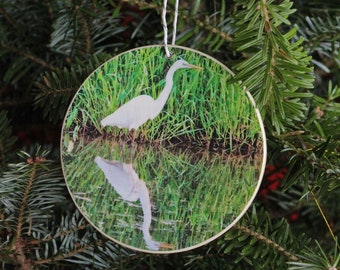 Eastern Great Egret and reflection Photo Ornament