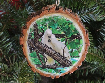 Sulfur-crested Cockatoo Pair Rustic Photo Ornament