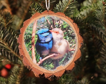 Splendid Fairy-wren Pair Rustic Photo Ornament