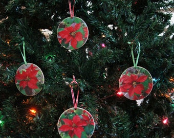 Set of 4 Poinsettia Photo Ornaments