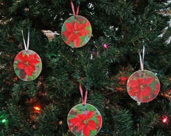 Set of 4 Poinsettia Photo Ornaments
