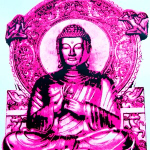 Pink Sitting Buddha Peace Love Happiness Blessing Home Meditation psychedelic original London landmark street art icon   Size: 40 x 50 cm.