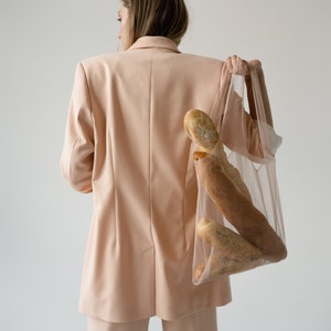 Shopper bag in light beige colour. Tulle bag. Transparent bag. Shopping bag. Net bag. Convenient package. Useful bag. Mash bag. Organza bag. image 2