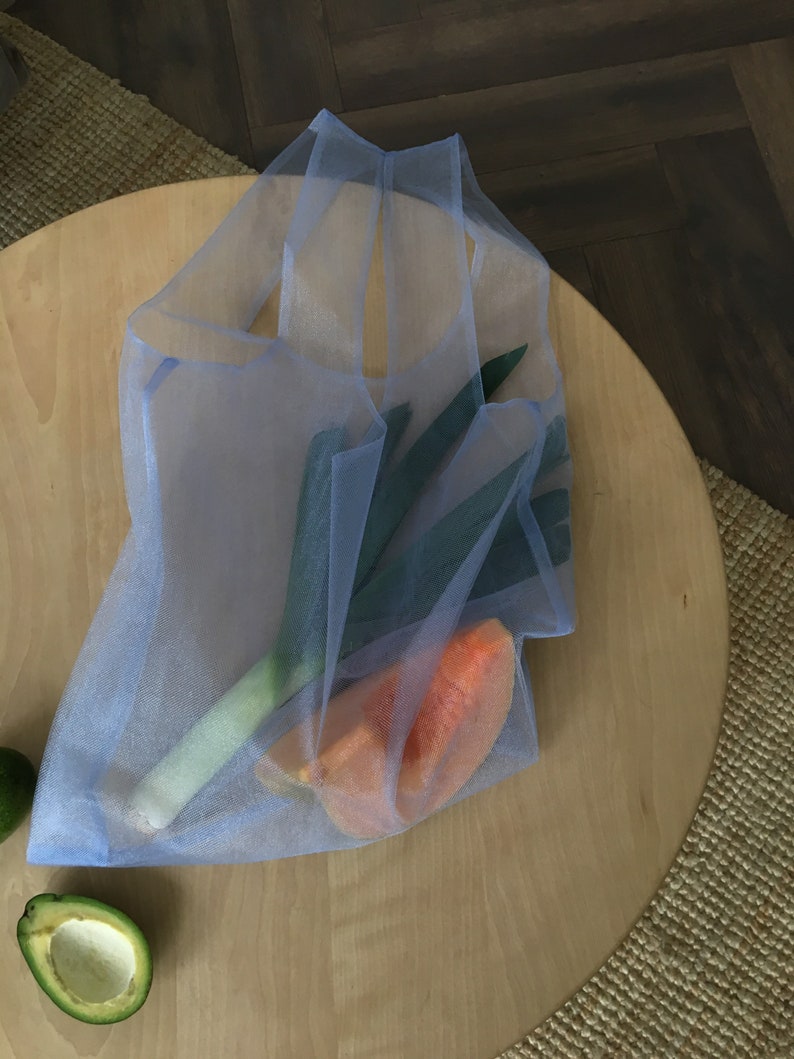 Light blue shopper bag. Tulle bag. Shopping bag. Net bag. Convenient package. Useful bag. Mash bag. Tote Bag. Organza bag. image 4