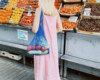 Blauwe shoppertas. Transparante tas. Netto zak. Handig pakket. Mash zak. Tule tas. Draagtas. Organza zakje. Ecovriendelijke transparante tas.