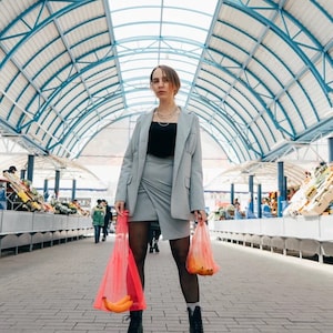 Neon shopping bag. Tulle bag. Reusable bags for buying fruits and vegetables. Products for a zero waste life. Ecofriendly transparent bag image 5