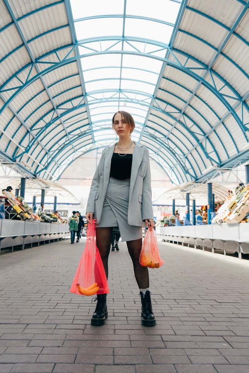 Neon shopping bag. Tulle bag. Reusable bags for buying fruits and vegetables. Products for a zero waste life. Ecofriendly transparent bag image 5