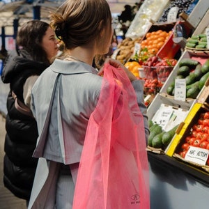 Neon shopping bag. Tulle bag. Reusable bags for buying fruits and vegetables. Products for a zero waste life. Ecofriendly transparent bag image 2