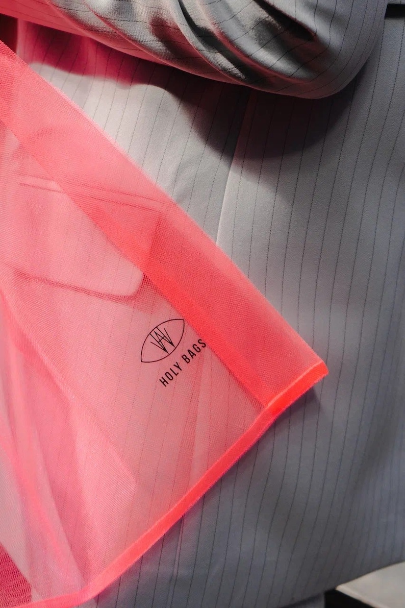 Neon shopping bag. Tulle bag. Reusable bags for buying fruits and vegetables. Products for a zero waste life. Ecofriendly transparent bag image 10