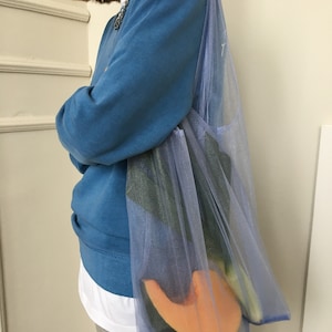 Light blue shopper bag. Tulle bag. Shopping bag. Net bag. Convenient package. Useful bag. Mash bag. Tote Bag. Organza bag. image 2