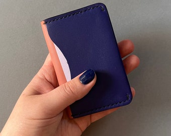 Blue rose pocket card holder. Handmade from leather.