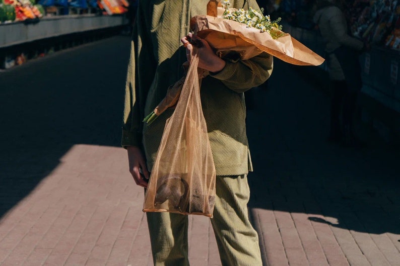 Sand shopper bag. Tulle bag. Transparent bag. Shopping bag. Net bag. Useful bag. Mash bag. Tote Bag. Organza bag. image 2