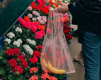 Light Rose Tulle Shopper Bag: Transparent Reusable Tote (Handmade Polyester)