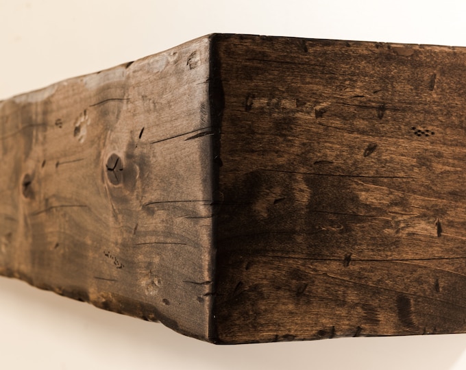 6 3/4x 6 3/4x 80 1/2 Reclaimed Pine Mantel, Shelf, Rustic, Farmhouse