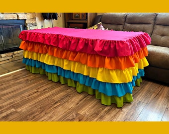 5 layer ruffled table skirt|rainbow| Candy Table| Fiesta